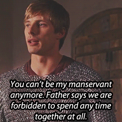searedontomyhearts:  Merthur AU Part 25 Merlin had been given a note telling him that he can remain in Camelot as Gaius’ assistant with a few conditions. Arthur wishes to tell Merlin of these conditions face to face, even if he is still bitter about