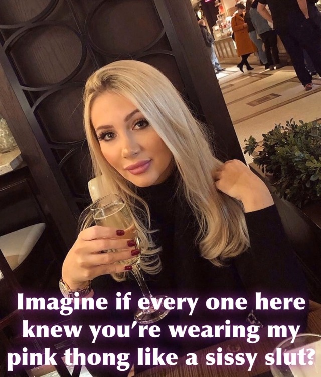 mysexymindgames:sissy-slut-captions:No need to worry your pretty little head too much Robert, because you’re going to take a nice long walk around the lobby for me now!   Of course those tight white pants I put you in are going to show everything