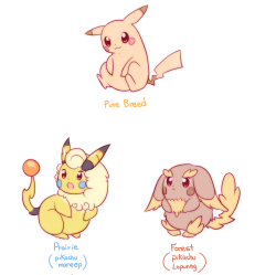 raidraws:  inspired by too-much-green ! variations of pikachu bred with other pokemon (:  OMG! &lt;3 &lt;3 &lt;3