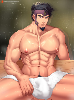 arkapami: Kibito in sauna . Kibito from Kabaneri of the Iron Fortress 甲鉄城のカバネリ . He is one of our patreon reward.&gt;&gt; https://www.patreon.com/Arkapami &lt;&lt;