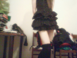   Black Dress, Black Stockings!  Sorry for the mess in the room!!! 