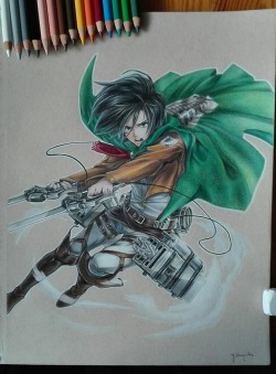 believe-in-johnlock101720: Not Sherlock related but wanted to share my latest work. Mikasa Ackerman from Attack on Titan, made with Faber-Castell coloured pencils.