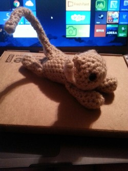 I HAVE COMPLETED THE FLOPPY KITTY.  Made with my very own pattern ;u;   I can now sleep in relative peace tonight!
