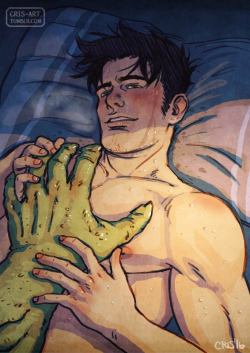 cris-art:    A colored sketch of Billy and Hulkling, I guess Billy has a small fetish that really excites him when his boyfriend is big and green, even more if he’s really handsome :PI hope you like it!