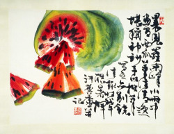 asianartmuseum:  We’re squeezing in one more warm weather-appropriate artwork from our collection before it starts to cool off tomorrow. This here is Watermelon, a hanging scroll by Chinese artist Xu Linlu. The inscription includes: “I used my clumsy