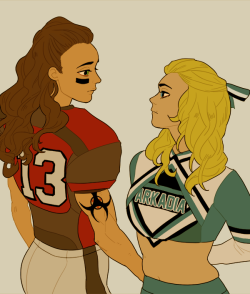 lexasaur:  clexa college football au where they’re part of rival teams, but see each other anyways. @lexasghost  