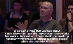 enbyho:  chescaleigh:  (via Micropolis: Funny or Racist?)In which a white man tries to explain blackface to crissle and she goes all the way off. See her read in all it’s glory at 1:19:00  THANK YOU.