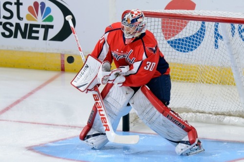 Capitals goalie Michal Neuvirth is out with a right leg injury.