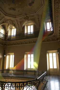  Contemporary artist Gabriel Dawe turned historic Villa Olmo in Como, Italy into a beautiful rainbow art installation entitled Plexus no. 19, which stretched from balcony to balcony, filling the room with vibrant color. 