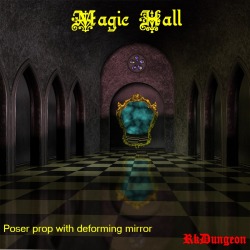A Magic Hall Poser&rsquo;s prop with a deforming mirror. Excellent for your fantasy scenes or any other use. Product Requirements and Compatibility: Poser 4  Daz Studio 4.7 with texture adjustments      http://renderoti.ca/Magic-Hall