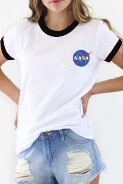 spacespacesy: Chic Causal Tees Collection  NASA Logo // Day&amp;NIght  Planet Moon Star // Pocket Cat  NASA Logo // SMOOCH Floral   HAWAII Cartoon // Floral Girl  Floral Embroidered // Plants Different colors and sizes available! 