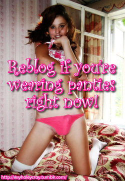 my-sissy-space:  Thong panties with pink satin covered by black lace and pink bows on the hips  Pink granny panties
