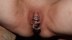 pussymodsgalore  A very new one on Tumblr, just 3 notes when PMG found it. It looks like two HCH piercings, and pierced inner labia closed with a ring and a heavy gauge circular barbell. Chastity piercing. 
