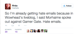 joyeuse-noelle: brainstatic:  The background here: moments ago, the CEO of Blizzard forcefully condemned gamergate. He has yet to receive any vitriol. The woman who did nothing but transcribe his words is getting hate mail. Because ethics.  Meanwhile,