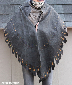 femgie-flames:  missmonstermel:  Two wing wraps are available and ready to ship! http://missmonster.myshopify.com/Hand dyed 90” long wing wrap. Drapes over the shoulders or can be wrapped around your body. Add a fancy cloak clasp for an even more dramatic