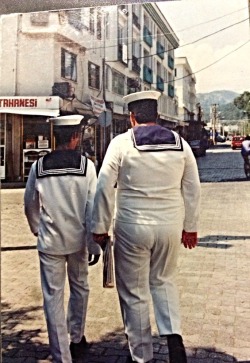 velveteenfur:  Pic from late 90’s Turkey. 2 sailors, 1 big, 1 small. This pic fell out of a book into my lap last week, hadn’t seem it for years and have no recollection of how it wound up in an old novel or why I chose to pick that book up again.