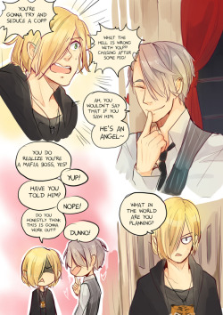 crimson-chains: Woop!!Continuation of Mafia AU~Victor’s so irresponsible ^^;;But he’s rather serious about getting the pest, JJ, out of his territory! BONUS Poor guy has a nickname now XDPREVIOUSFIRST 