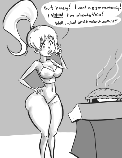 thekdubs: Gym Failure Wife Origins, posted here to tumblr for the first time. This pay what you want weight gain sequence was first hastily put together back in 2014 in one night to test the waters of an image pack. It’s always been free, but some folks