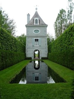 davidjulianhansen:View of the pigeonnier from the reflection pool at The Gardens of Francis H. Cabot. Les Quatre Vents in La Malbaie, Quebec.