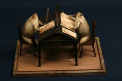 The Frog Museum in Switzerland originated in the 1850s when an eccentric Napoleonic guard began collecting dead frogs on his walks in the countryside. When he returned home he would gut them, fill the skins with sand, and arrange them into satirical table