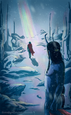 ilonsdoodles:  &ldquo;The people speak of a prince from a far away land who would time and again visit the icy valleys of Jotunheim. No one know why he came here. Was he a scout?  Was an invasion on the way? And when the elders came together to discuss