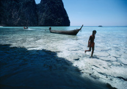 ouilavie:  Bruno Barbey. Thailand. A longboat sits in a lagoon at Ko Phi Phi Island, off of Phuket. 