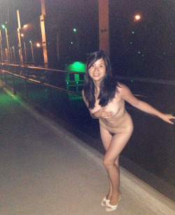 chinesewife:  Wow! Fully nude with risk anyone could be crossing that bridge any second! 
