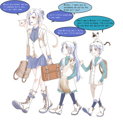 rwbyxw:  Weiss and Whitley went to school on the first day.Winter’s Oriental Shorthair CatWeiss’s   Ragdoll   CatWhitley’s Siamese Cat