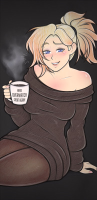 tabletorgy:    I’ll enjoy the quiet while it lasts.   smug swiss guardian angelobviously this is no coffee, but swiss hot chocolate. glasses and open hair variations!   mama mercy~ &lt;3