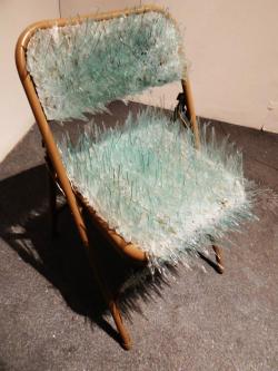 tumblropenarts:  Artist Name:  Emily Hardman Tumblr: http://emilyhardman.tumblr.com/ Come take a pew - Steal Chair, Glass      