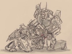 downbox:  Sketch this really quickly some days ago and threw some shading on it today. Been wanting to do something with Bob again for a while and thought it would be cute/funny to have Cyclonus giving him treats when no one is looking. :B