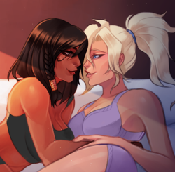 rad-naddies: Cropped, quick SFW paint-over of my April pin-up for patrons! The NSFW PharMercy illustration is for patrons only! &lt;3