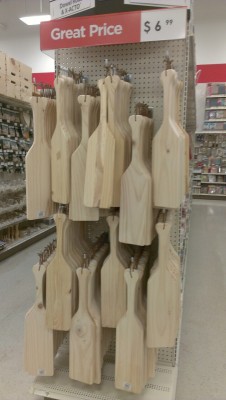 Found this on Arkham&rsquo;s blog and just had to reblog the paddle endcap. Wow! It&rsquo;s like Michael&rsquo;s is the best spanking store in America now! If any one buys one of these, let me know. I wanna know which store had these.