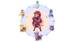 My pokemon trifusion series, with pokemon selected with great pangs through arduously strawpolling my fans: Gardevoir, Gengar and Arcanine. The resulting three initial fusions include the purple pup, Genine; the furry tigress, Arcanoir; and the strangely
