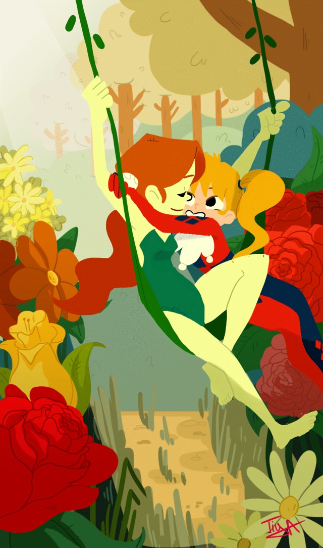 tiya-minuscule: I really needed something sweet today, so here is a gif of Harley and Ivy being cute :3 I got inspired by this painting that I really like  “Le Printemps” by Pierre Auguste Cot Anyway, Hope you like it ;) 