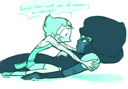 kilifish:    Garnet saves Pearl’s life in battle, but at what price?  yknow… it figures that i can draw the fluff stuff for no reason any time, but the minute someone gives me an Excuse to do so, i go running in the opposite direction… aaanyway,