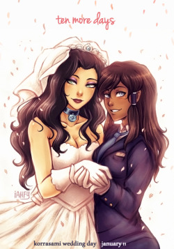 korrasamiweddingday:   The 11th of January will be Korrasami Wedding Day and you’re all invited!  This will be a day for the fandom to celebrate the sheer awesomeness that is Korrasami and to create fanworks revolving around their wedding. More