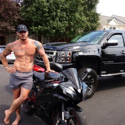 jockjizz:  The pickup and bike is a great way to start serving me, fag. Today we’re getting me all the fucking bike gear I need…I think 5 sets of everything would do just fine…  Yes Sir….