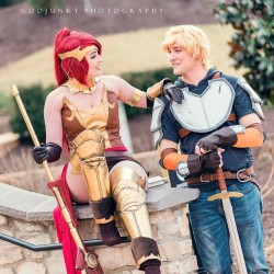 Trying to teach @jb_warford how to smile naturally turned into a cute photo! #jaunearc #pyrrhanikos #rwby #arcos #roosterteeth photo thanks to @goojunky taken at #katsucon2017 #katsucon #cosplay #rwbycosplay