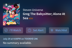 The TV Guide mobile app now lists &ldquo;Greg the Babysitter&rdquo; for Friday, July 29th, so we can consider that tenatively confirmed pending CN.com&rsquo;s schedule confirming it