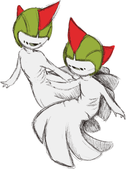 airanke:  Ralts / Kirlia / Gardevoir /Gallade variation: Most ghostly.  Mega Ghost | Draconic variation | Mega DraconicWho knows if I succeeded *shrug* Ghostly to me means… fraying, thin, sickly looking, but with one portion being SUPER bright (in