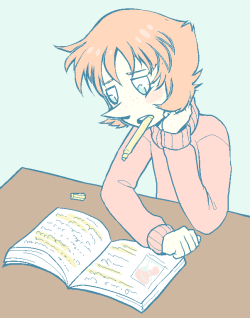 asexualgem:  Captain told me to draw our college AU Pearl studying for finals, and so…! Dunno if this got me out of my art block or not, but it was fun to do, I haven’t worked with the binary brush in awhile 