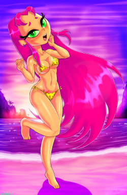 therealshadman:  Starfire in the bikini meant for silkie, drawn a while back when I was doing Teen Titans Go stuff on Shadbase. See more versions there.   ;9