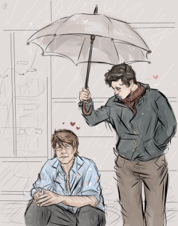 toni-of-the-trees: It’s raining, Nigel.   “…I’m aware.” “I’m only saying so because I saw you getting upset lighting your cigarette…” “You mean when I threw the lighter at a taxi?” “Yes. You startled the driver.” “I love you.”