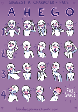 bleedingpervert: I wanted to make a lewd expression ask thingy.  Suggest a character and face.  Feel free to reblog and tag your answers as #ahegofacememe 