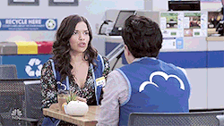 barnestans: Get to Know Me Meme:   1/5 Favourite Relationships: Amy x Jonah // Superstore “What does everyone say about me?” “That you have a crush on Amy.”  