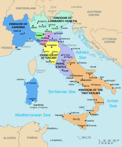 Political map of Italy in the year 1843