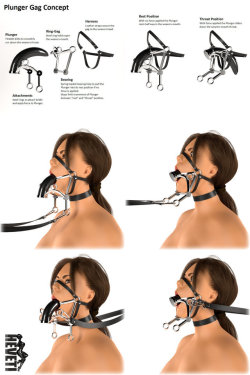 slavegirldiana:  farmd0gsrevenge:  Ingenious.  When the reins are pulled, the plunger slides down the throat.   When the reins are loose, a spring mechanism, allows the plunger gag to return to a less stressful position, just filling the mouth.   