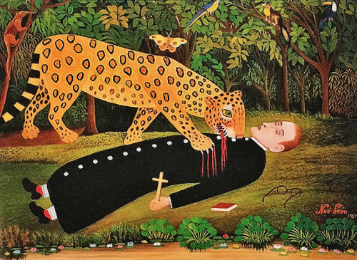 swtfrmx:  Missionary being eaten by a jaguar  (by Noé León, 1907)  