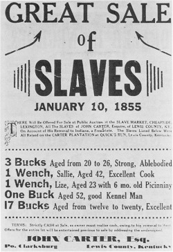 Announcement for an 1855 slave auction in Kentucky.